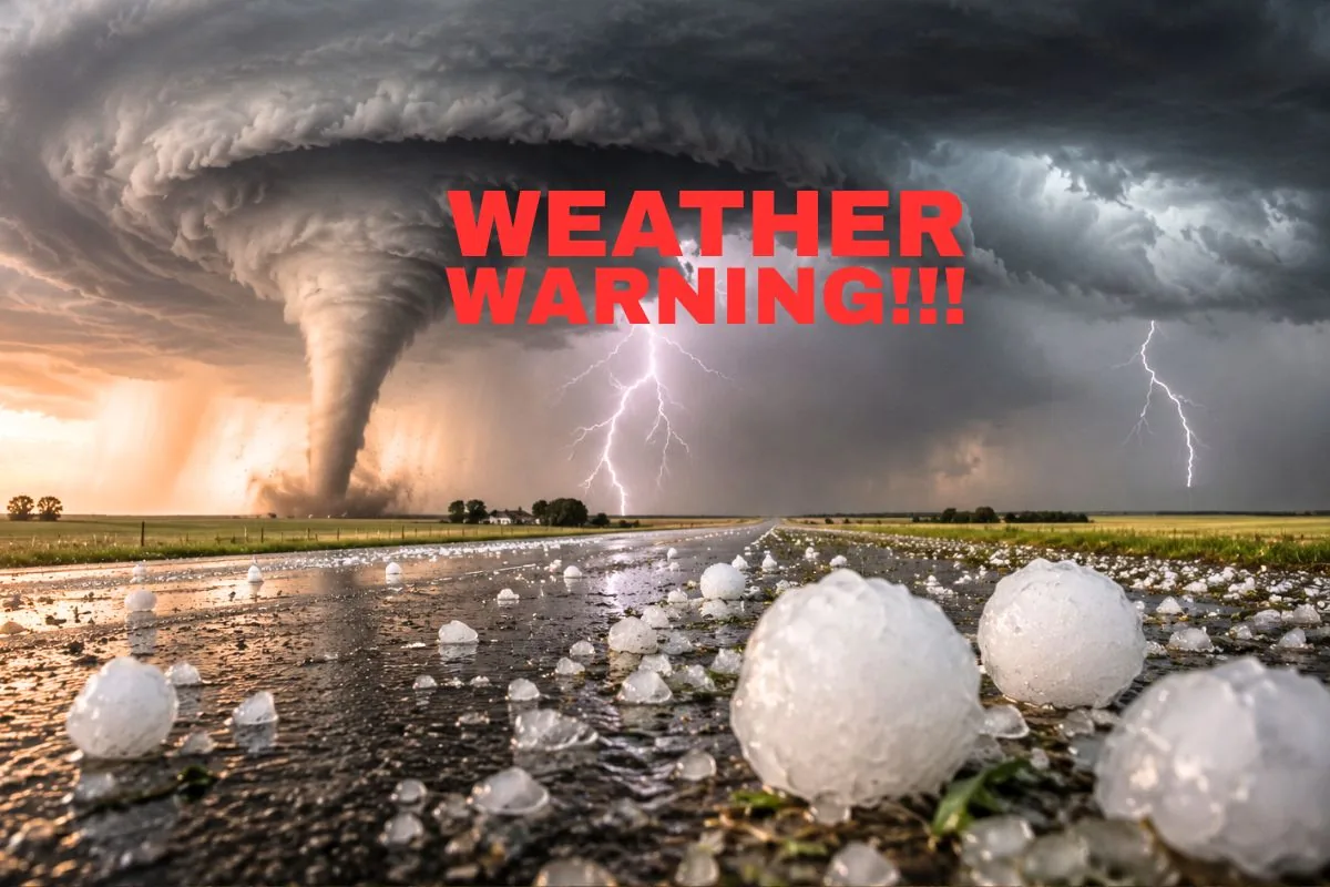 Dark storm clouds over rural South Dakota during a tornado warning