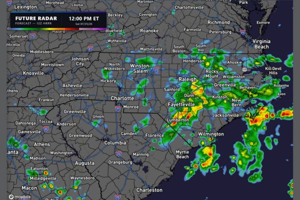 Isolated Storms Fade Through the Carolinas as Raleigh, Charlotte, Fayetteville, Wilmington, and Myrtle Beach See Drier Afternoon With Highs in the Low 80s
